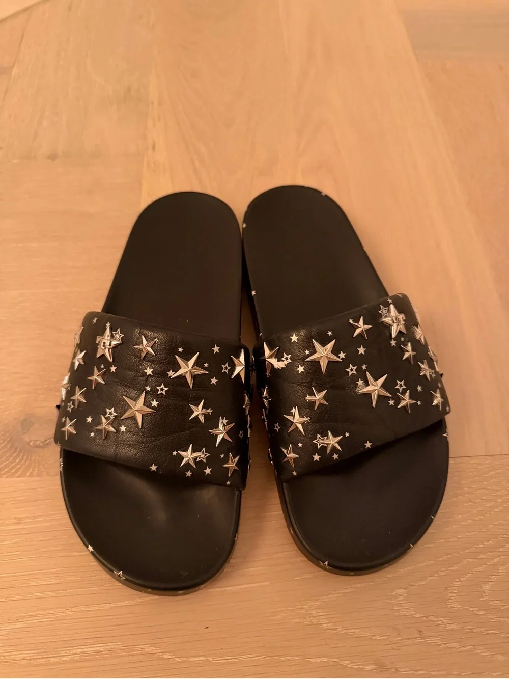 Tory Burch Navy/Black Leather Star-Stud Slide Sandals